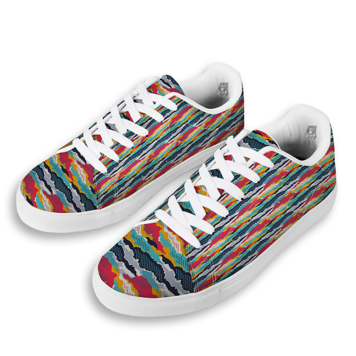 Abstract Colorful And Dot Print Pattern White Low Top Sneakers-grizzshop
