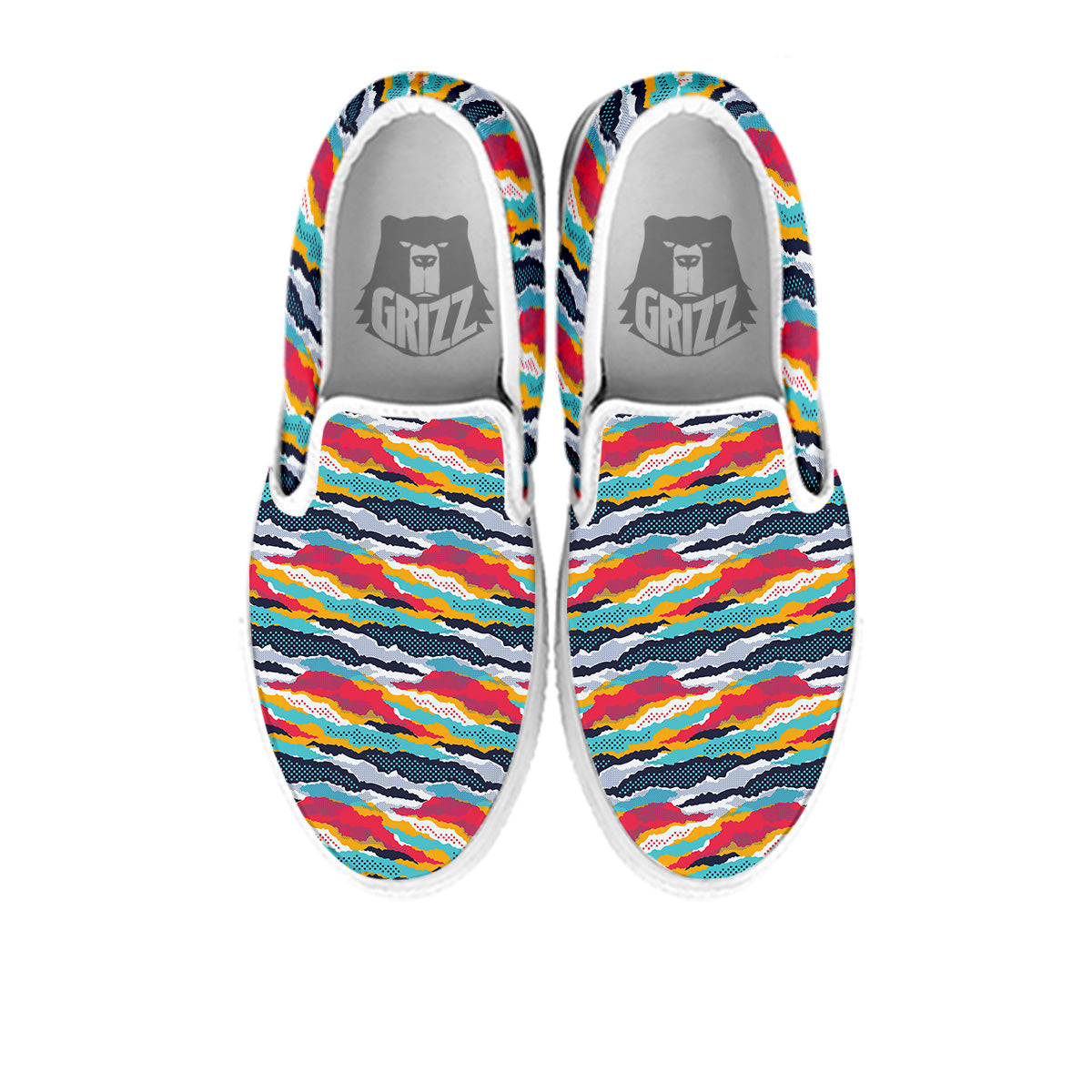 Abstract Colorful And Dot Print Pattern White Slip On Shoes-grizzshop