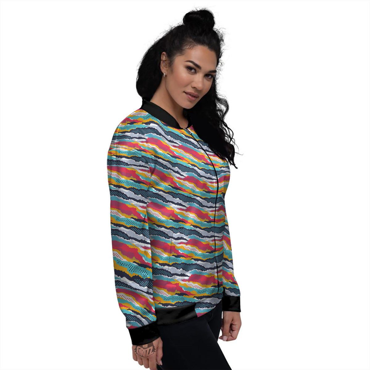 Abstract Colorful And Dot Print Pattern Women's Bomber Jacket-grizzshop