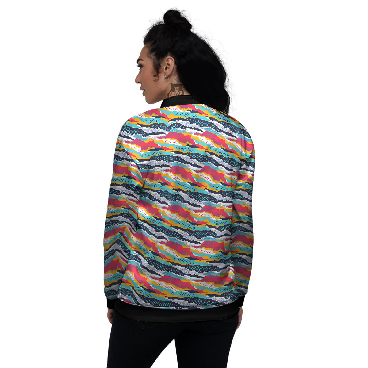 Abstract Colorful And Dot Print Pattern Women's Bomber Jacket-grizzshop