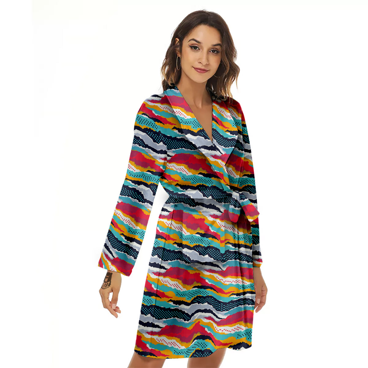 Abstract Colorful And Dot Print Pattern Women's Robe-grizzshop