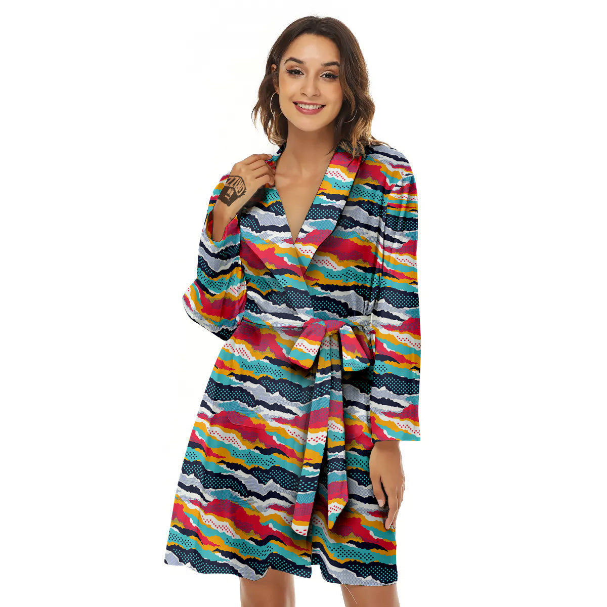 Abstract Colorful And Dot Print Pattern Women's Robe-grizzshop
