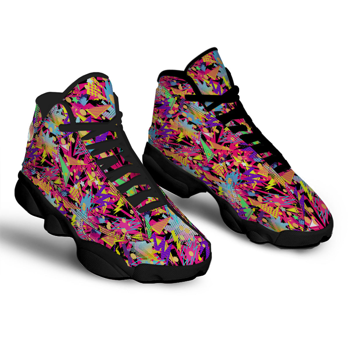 Abstract Colorful And Lightning Dot Print Pattern Black Basketball Shoes-grizzshop