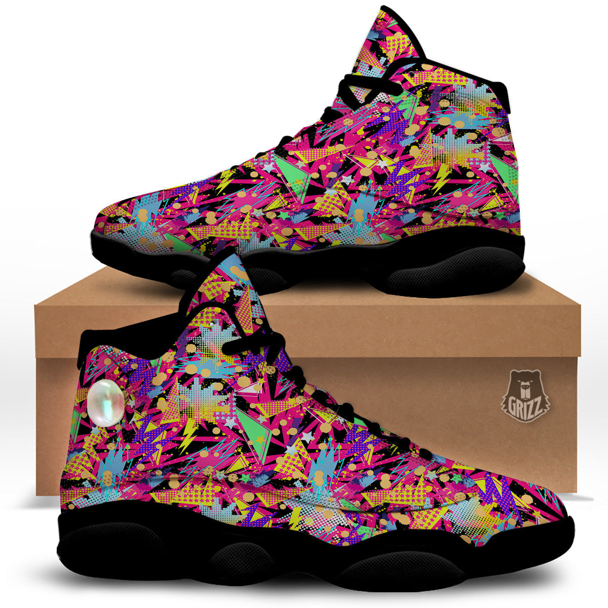 Abstract Colorful And Lightning Dot Print Pattern Black Basketball Shoes-grizzshop