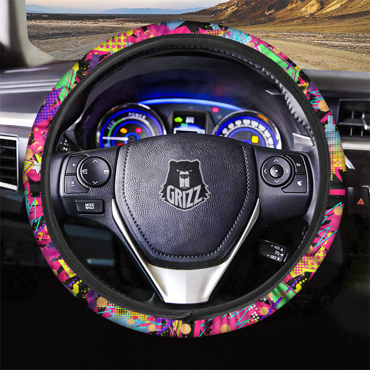 Abstract Colorful And Lightning Dot Print Pattern Car Steering Wheel Cover-grizzshop