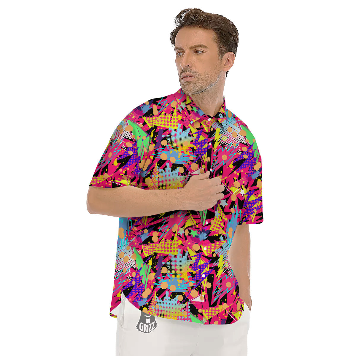 Abstract Colorful And Lightning Dot Print Pattern Men's Short Sleeve Shirts-grizzshop