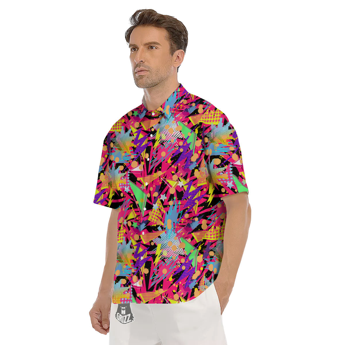 Abstract Colorful And Lightning Dot Print Pattern Men's Short Sleeve Shirts-grizzshop