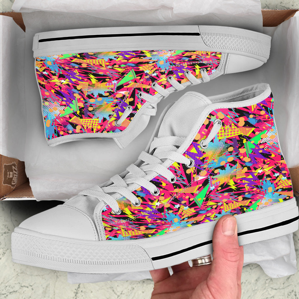 Abstract Colorful And Lightning Dot Print Pattern White High Top Shoes-grizzshop