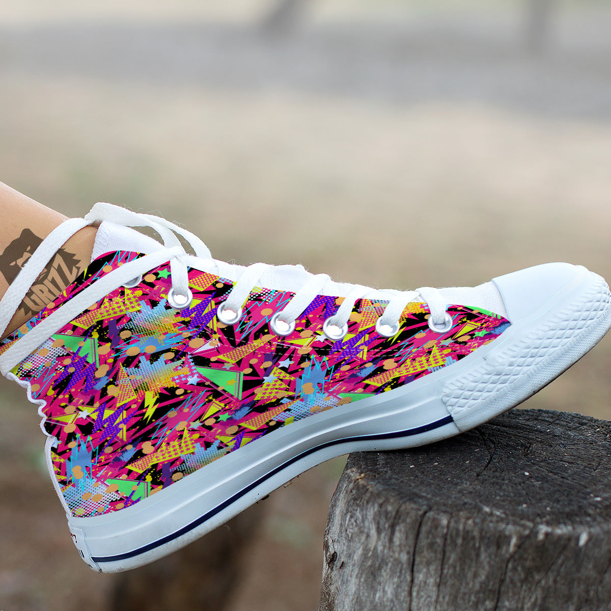 Abstract Colorful And Lightning Dot Print Pattern White High Top Shoes-grizzshop