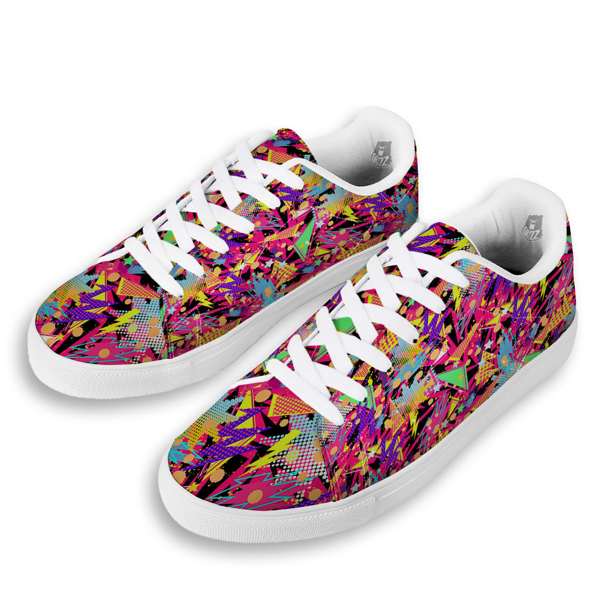 Abstract Colorful And Lightning Dot Print Pattern White Low Top Sneakers-grizzshop