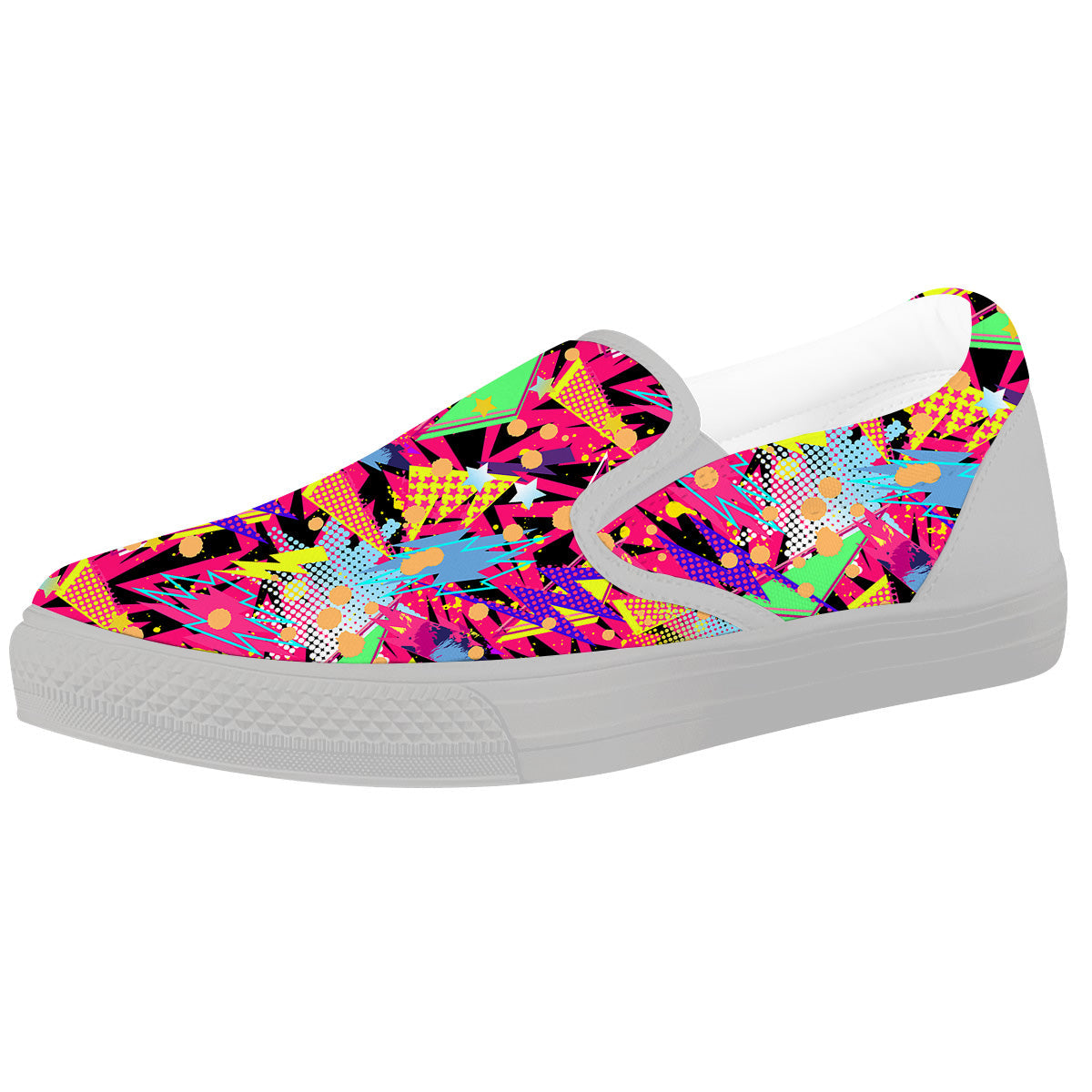 Abstract Colorful And Lightning Dot Print Pattern White Slip On Shoes-grizzshop