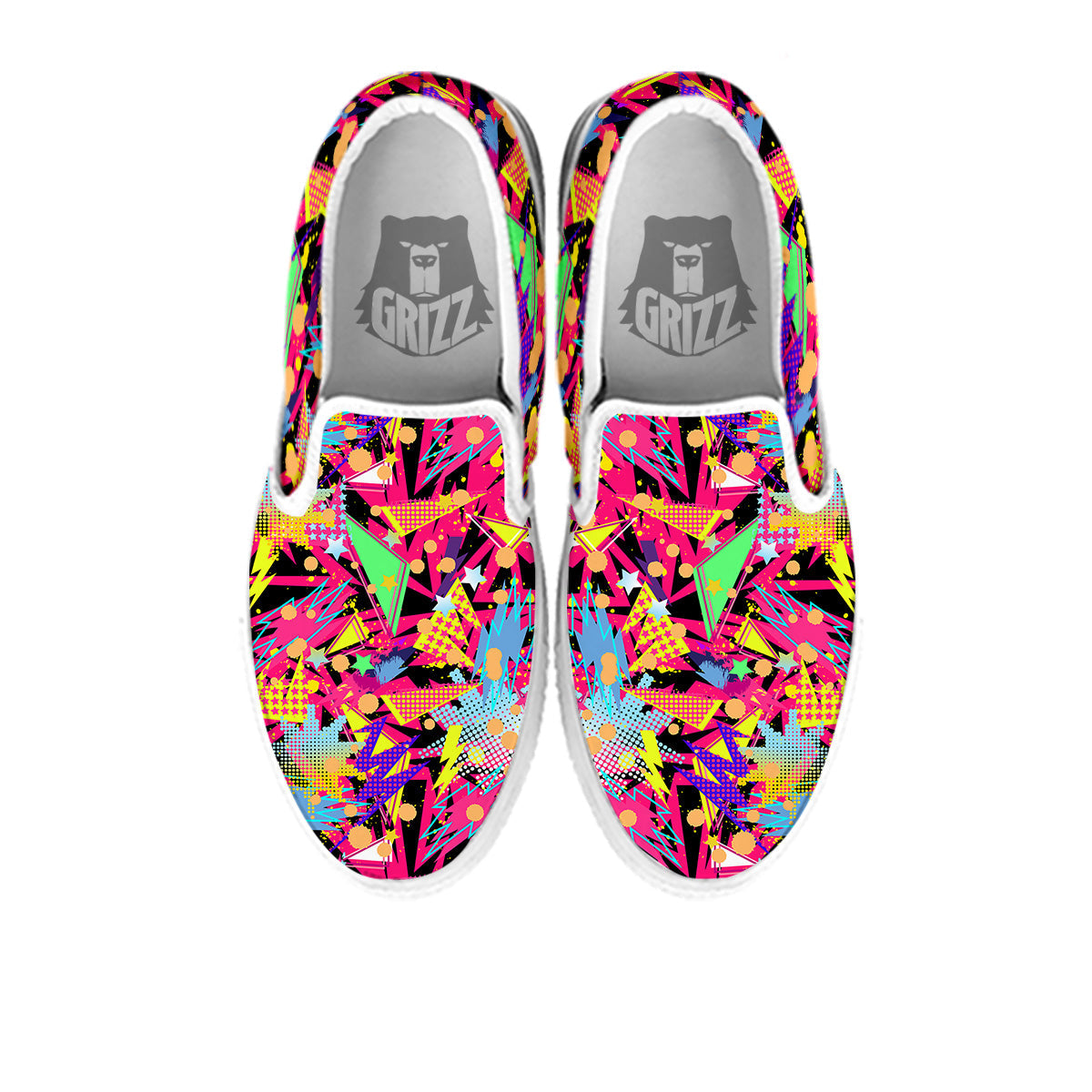 Abstract Colorful And Lightning Dot Print Pattern White Slip On Shoes-grizzshop