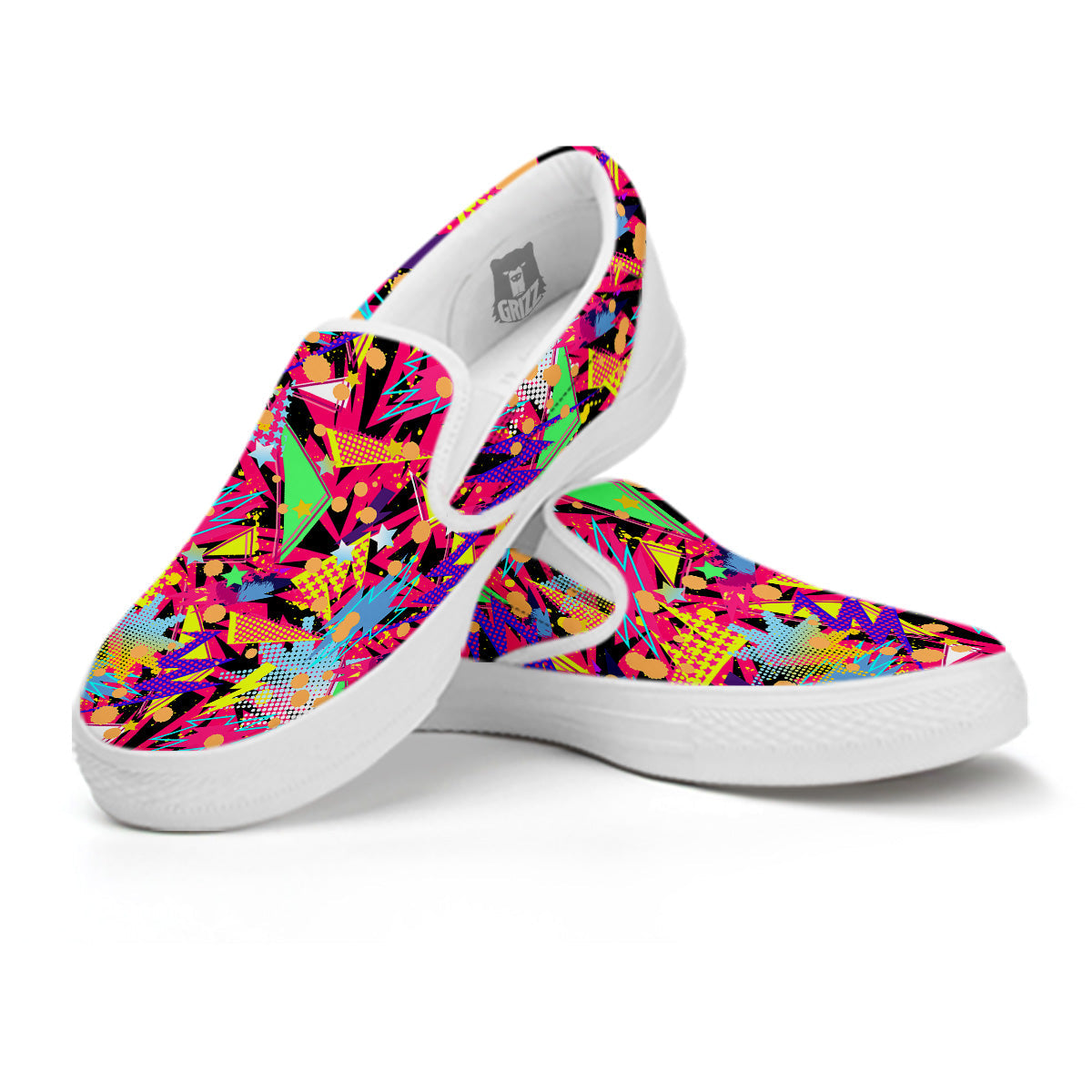 Abstract Colorful And Lightning Dot Print Pattern White Slip On Shoes-grizzshop