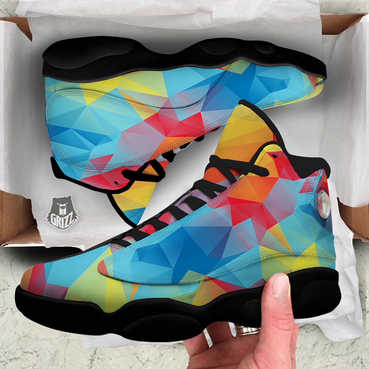 Abstract Colorful Autism Awareness Print Black Basketball Shoes-grizzshop