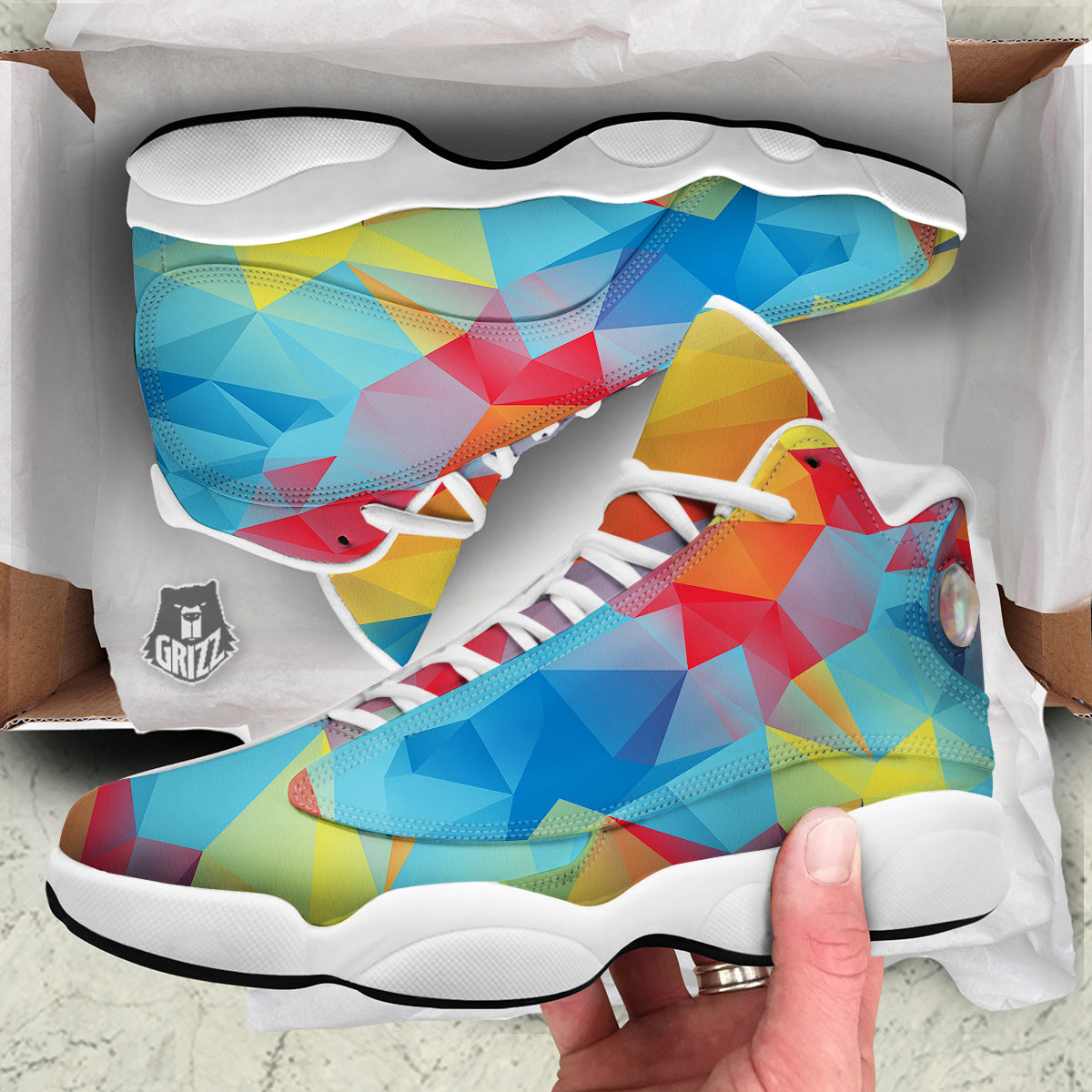 Abstract Colorful Autism Awareness Print White Basketball Shoes-grizzshop