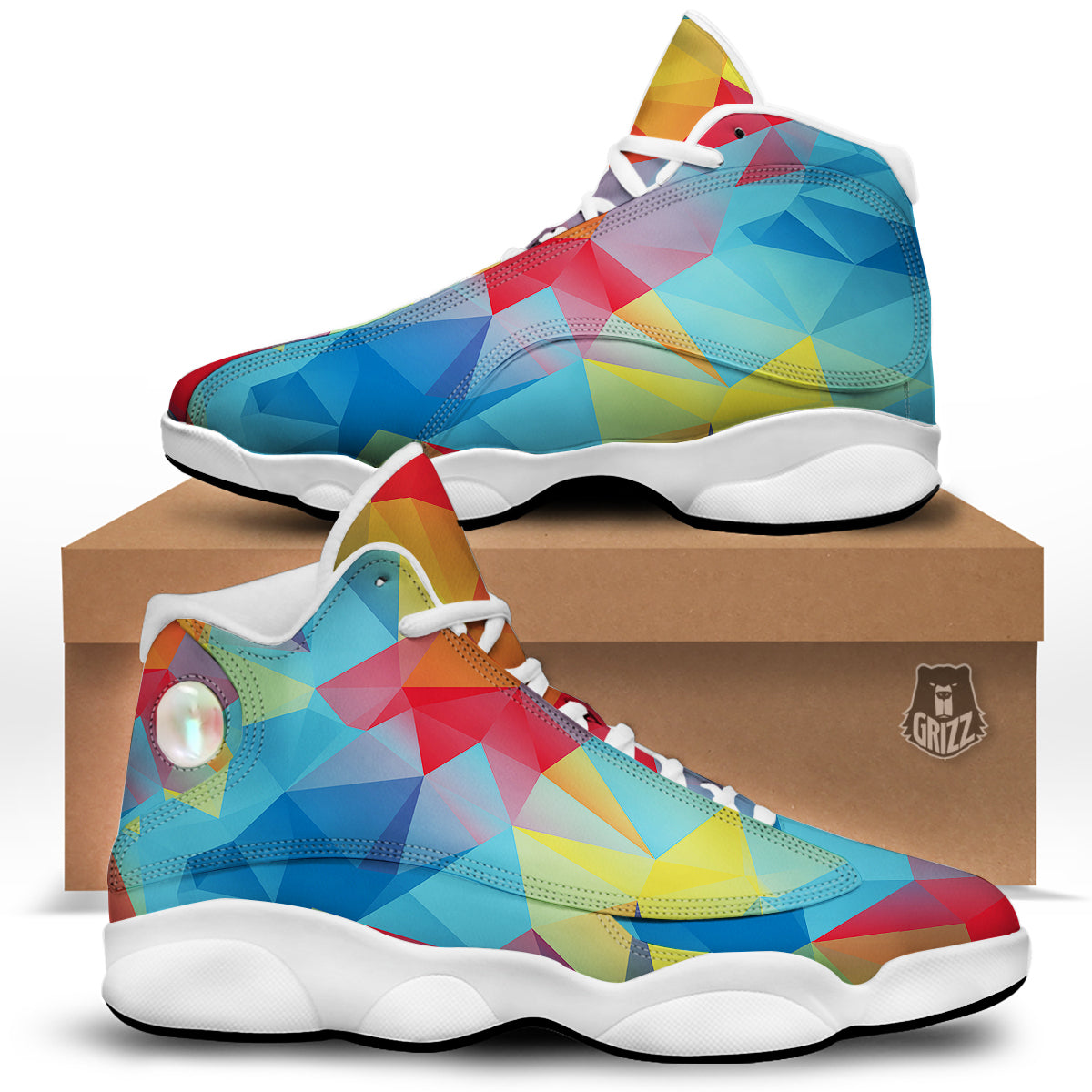 Abstract Colorful Autism Awareness Print White Basketball Shoes-grizzshop