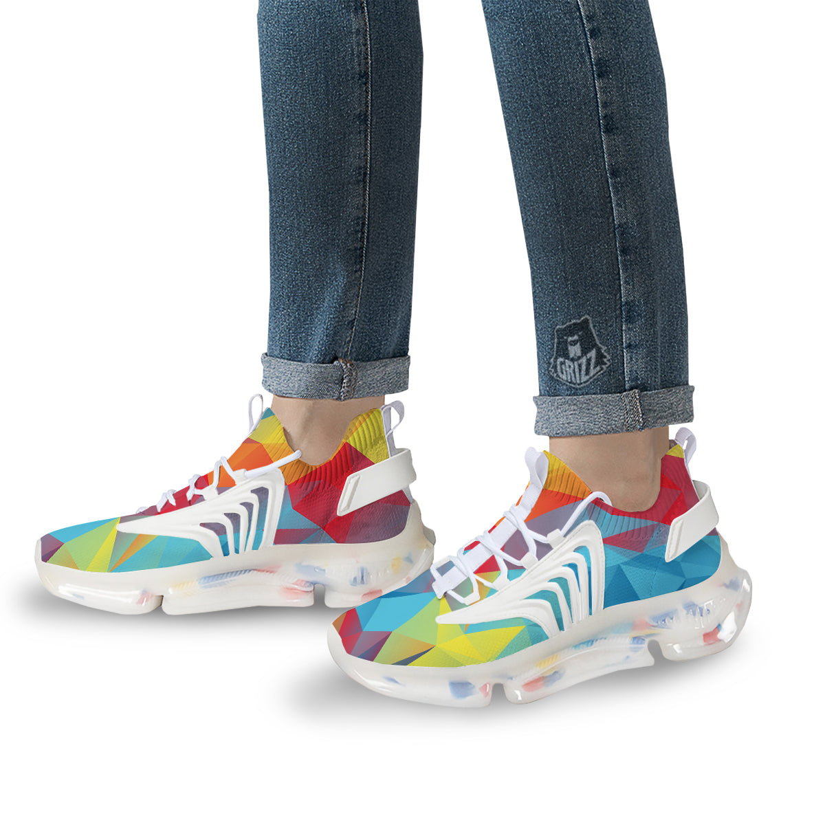 Abstract Colorful Autism Awareness Print White Gym Shoes-grizzshop
