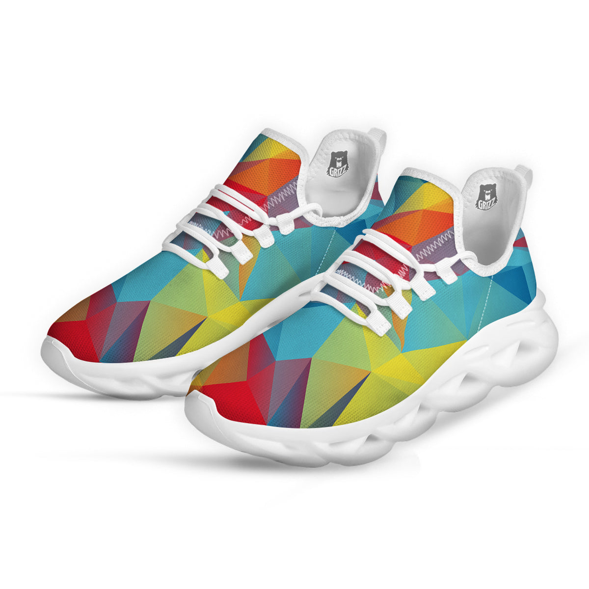 Abstract Colorful Autism Awareness Print White Running Shoes-grizzshop
