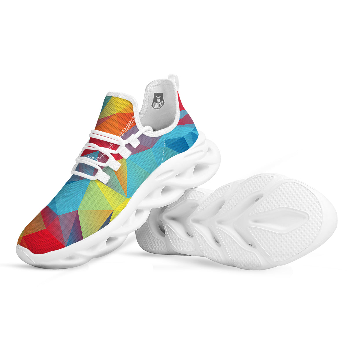 Abstract Colorful Autism Awareness Print White Running Shoes-grizzshop