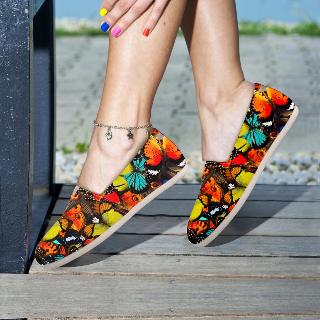 Abstract Colorful Butterfly Print Canvas Shoes-grizzshop