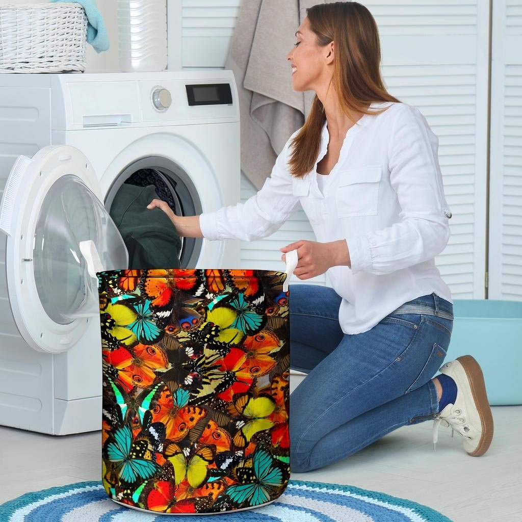 Abstract Colorful Butterfly Print Laundry Basket-grizzshop