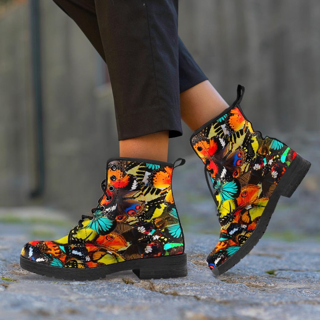 Abstract Colorful Butterfly Print Men's Boots-grizzshop