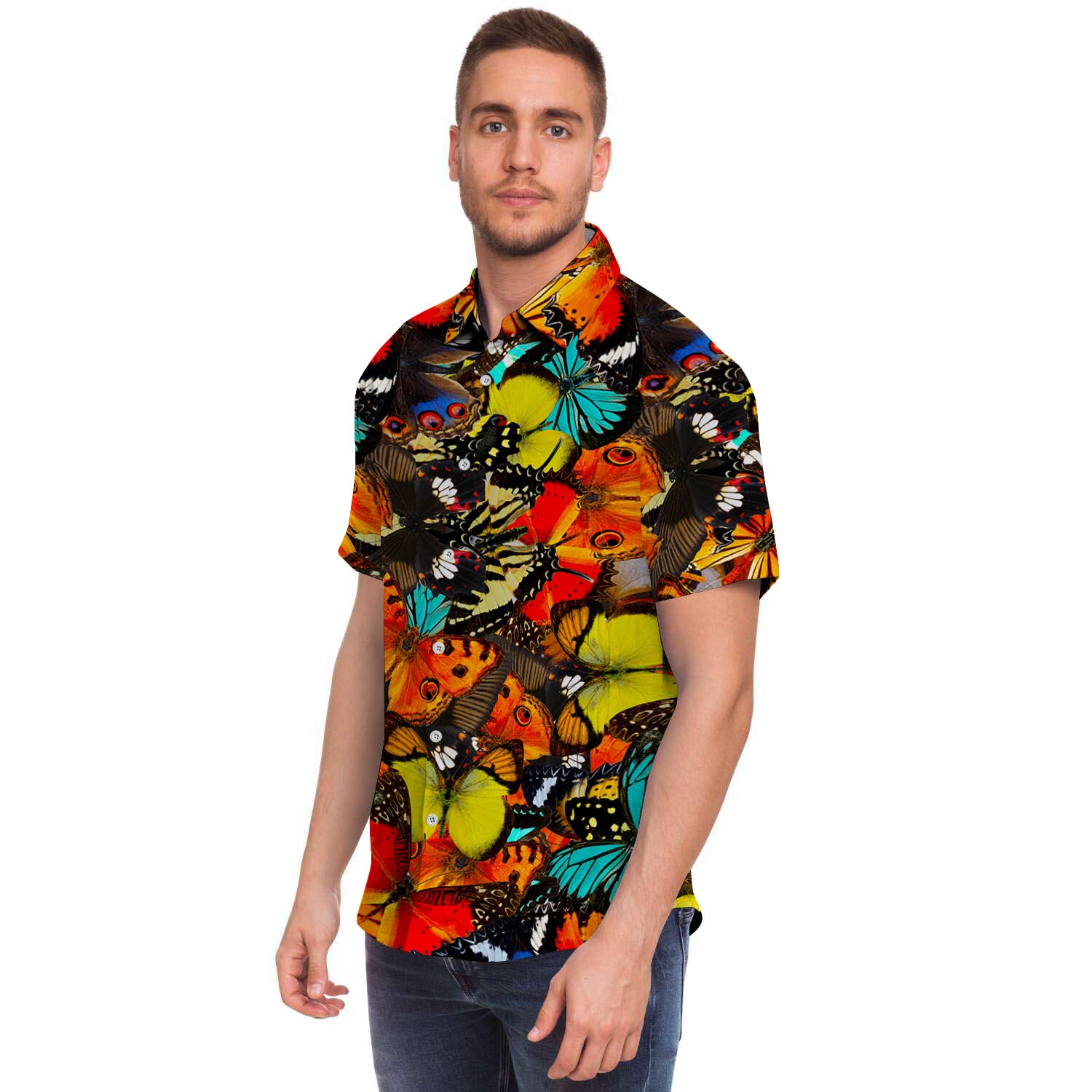 Abstract Colorful Butterfly Print Men's Short Sleeve Shirt-grizzshop