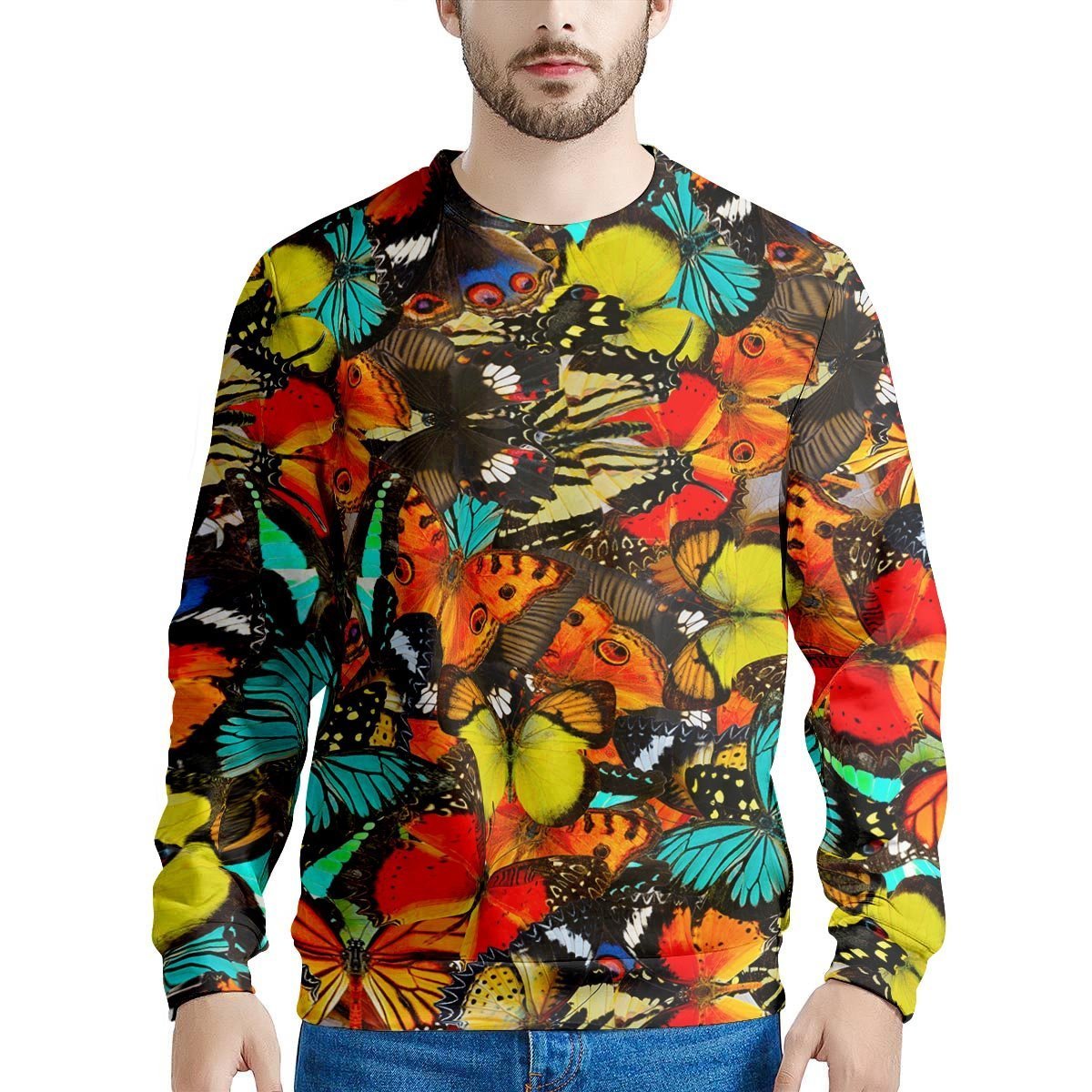 Abstract Colorful Butterfly Print Men's Sweatshirt-grizzshop