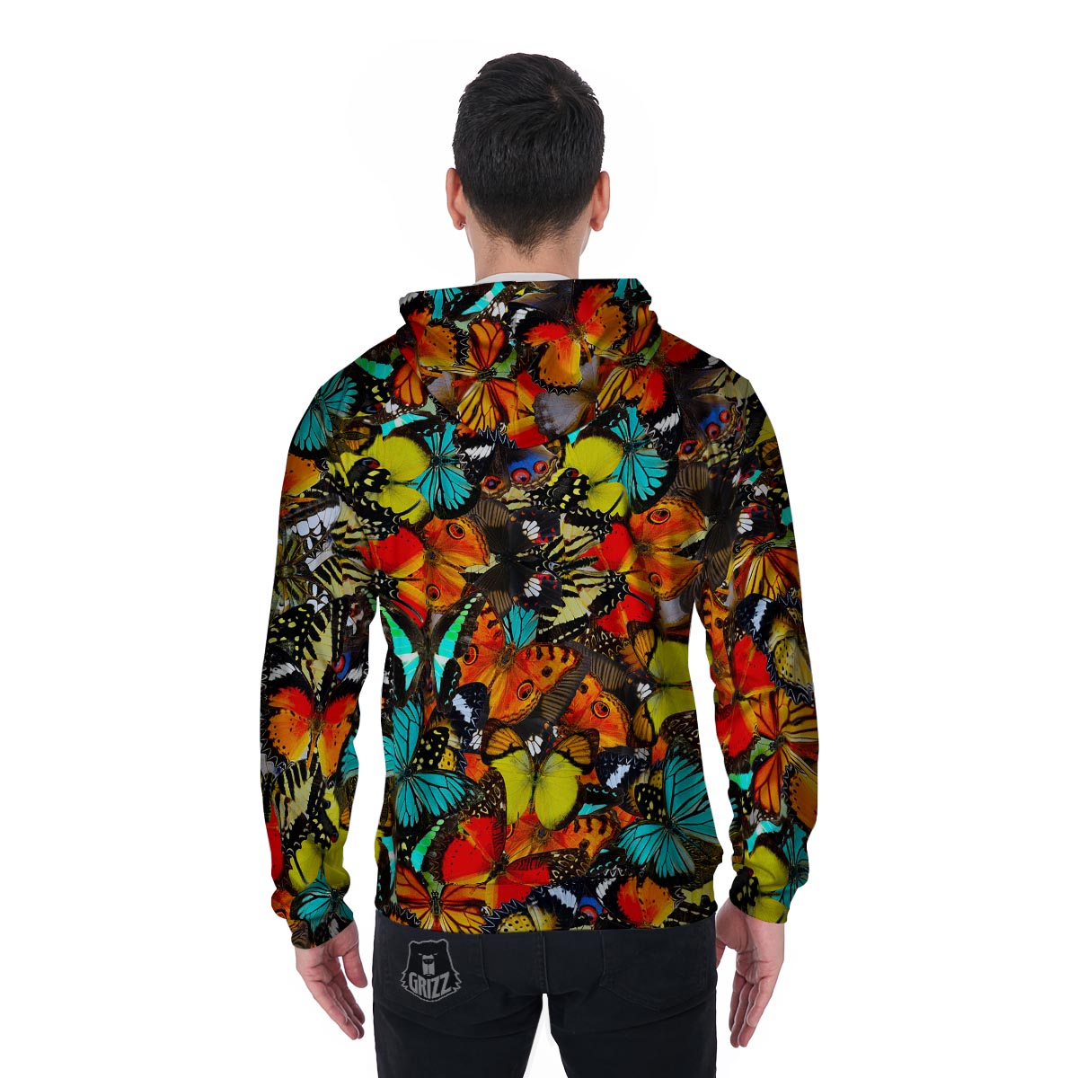 Abstract Colorful Butterfly Print Men's Zip Up Hoodie-grizzshop