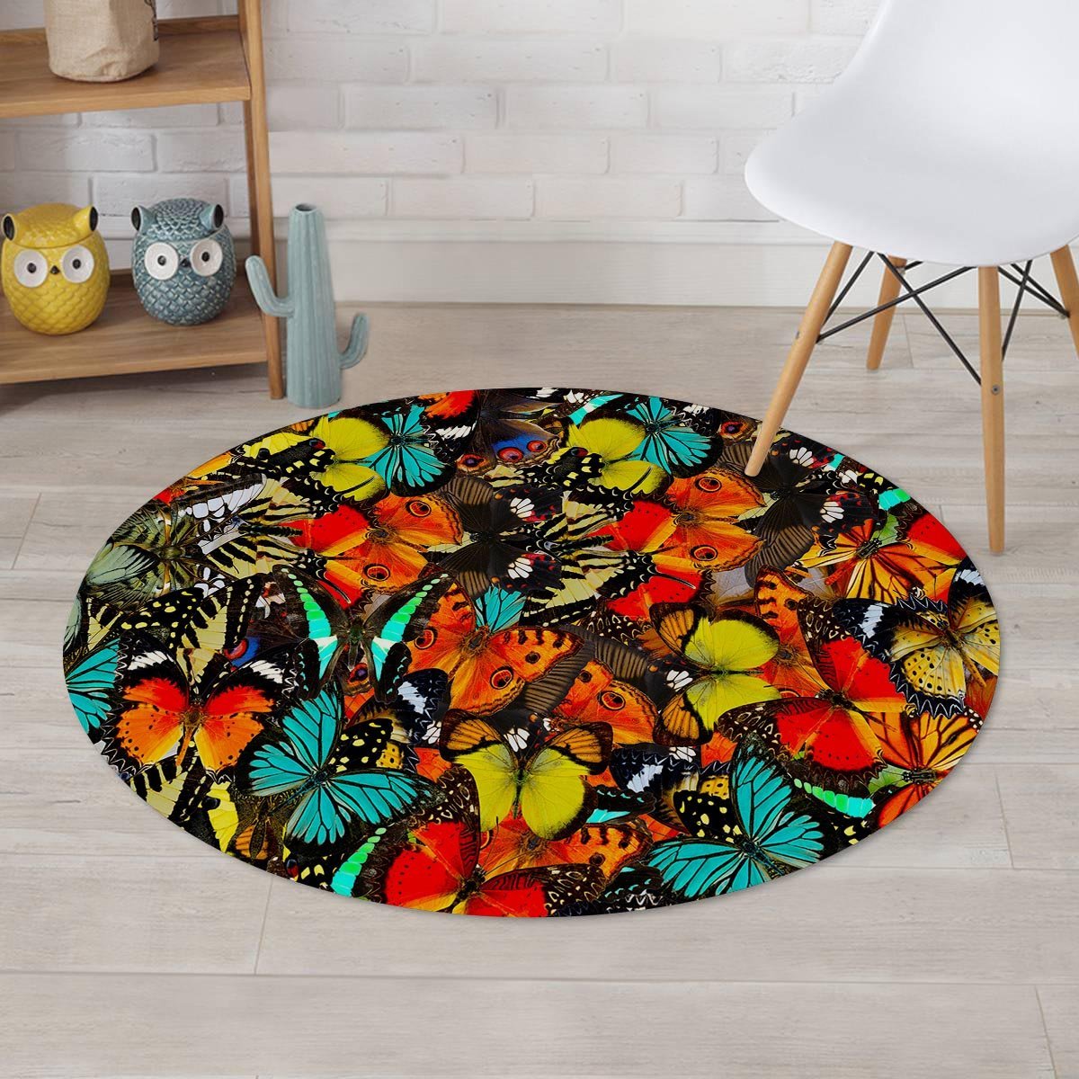 Abstract Colorful Butterfly Print Round Rug-grizzshop