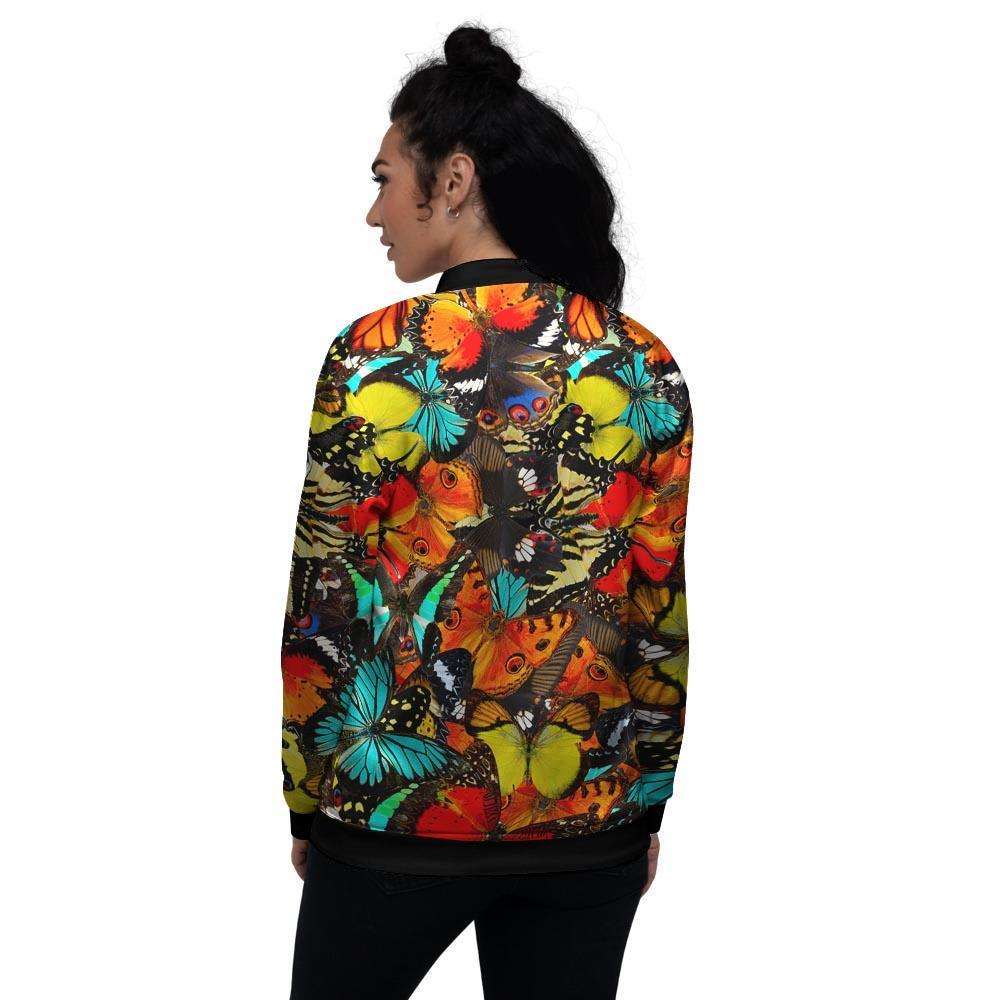 Abstract Colorful Butterfly Print Women's Bomber Jacket-grizzshop
