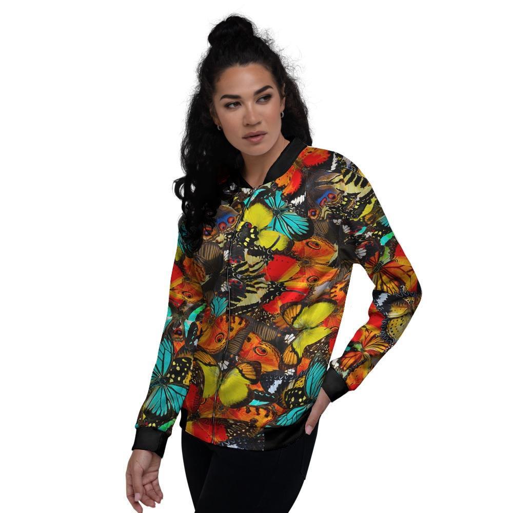 Abstract Colorful Butterfly Print Women's Bomber Jacket-grizzshop