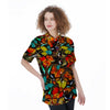 Abstract Colorful Butterfly Print Women's Short Sleeve Shirts-grizzshop