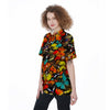 Abstract Colorful Butterfly Print Women's Short Sleeve Shirts-grizzshop