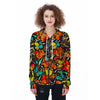 Abstract Colorful Butterfly Print Women's Zip Up Hoodie-grizzshop