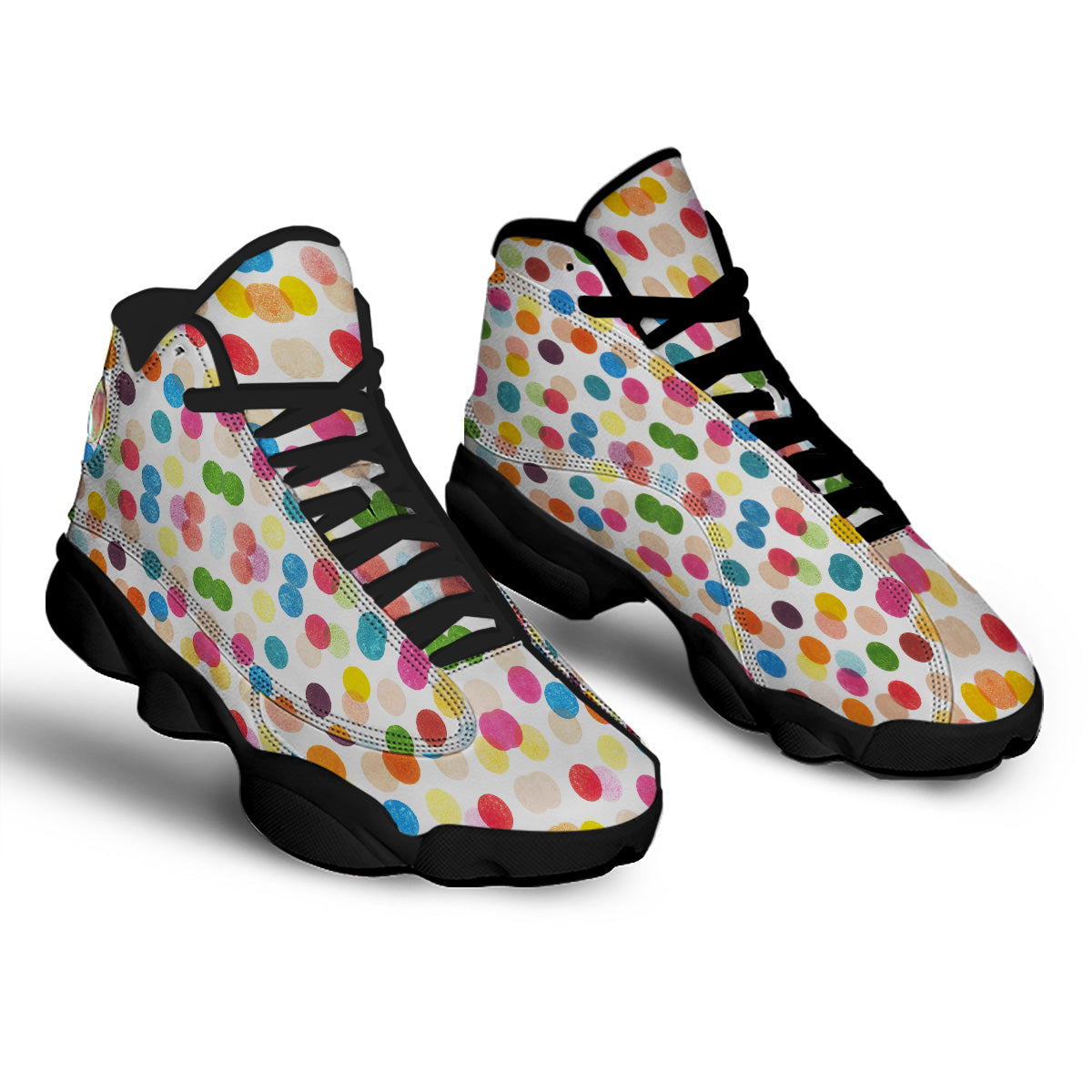 Abstract Colorful Polka Dots Print Pattern Black Basketball Shoes-grizzshop