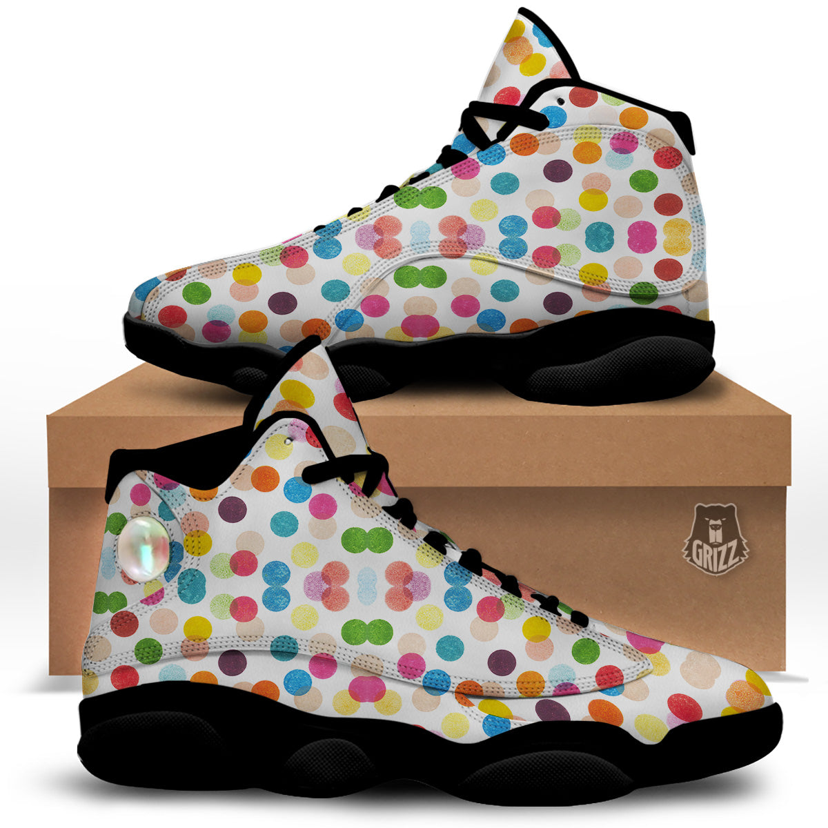 Abstract Colorful Polka Dots Print Pattern Black Basketball Shoes-grizzshop