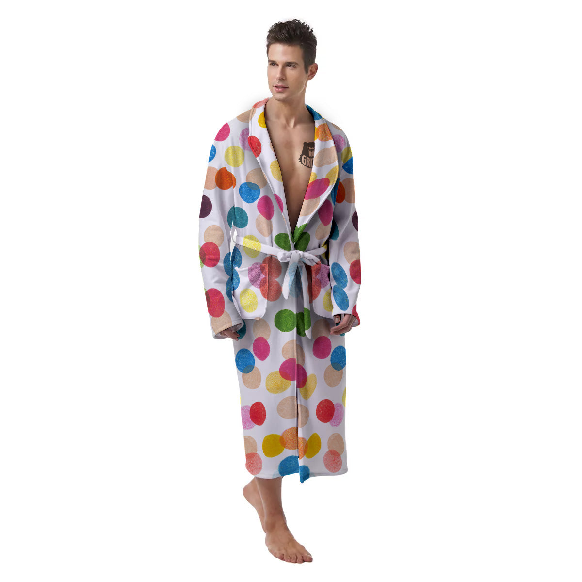 Abstract Colorful Polka Dots Print Pattern Men's Robe-grizzshop