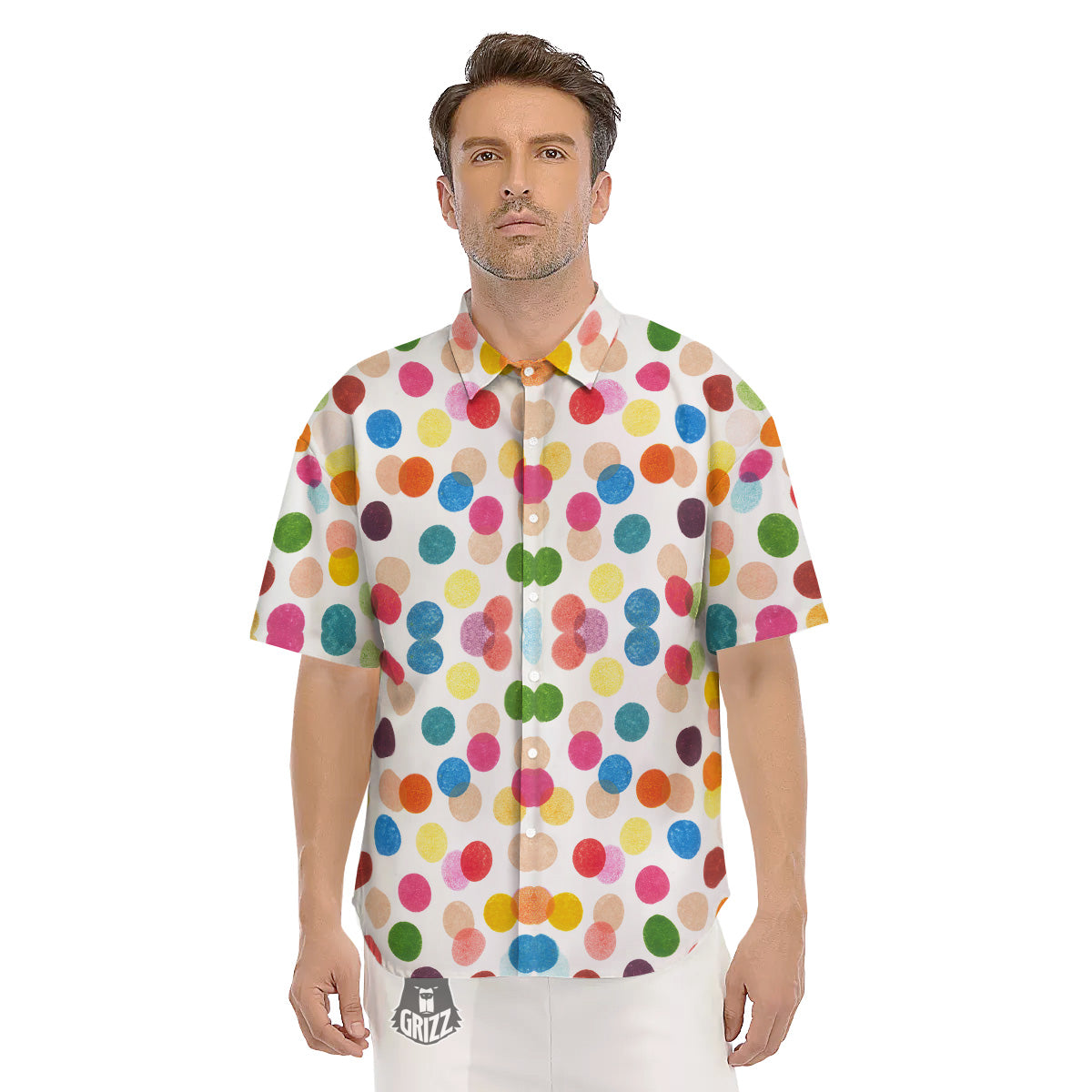 Abstract Colorful Polka Dots Print Pattern Men's Short Sleeve Shirts-grizzshop