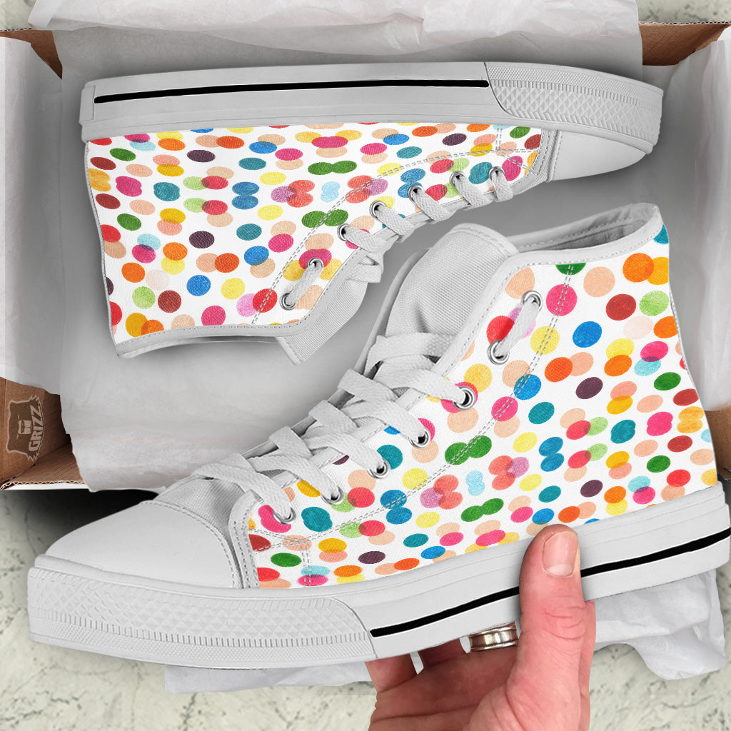 Abstract Colorful Polka Dots Print Pattern White High Top Shoes-grizzshop