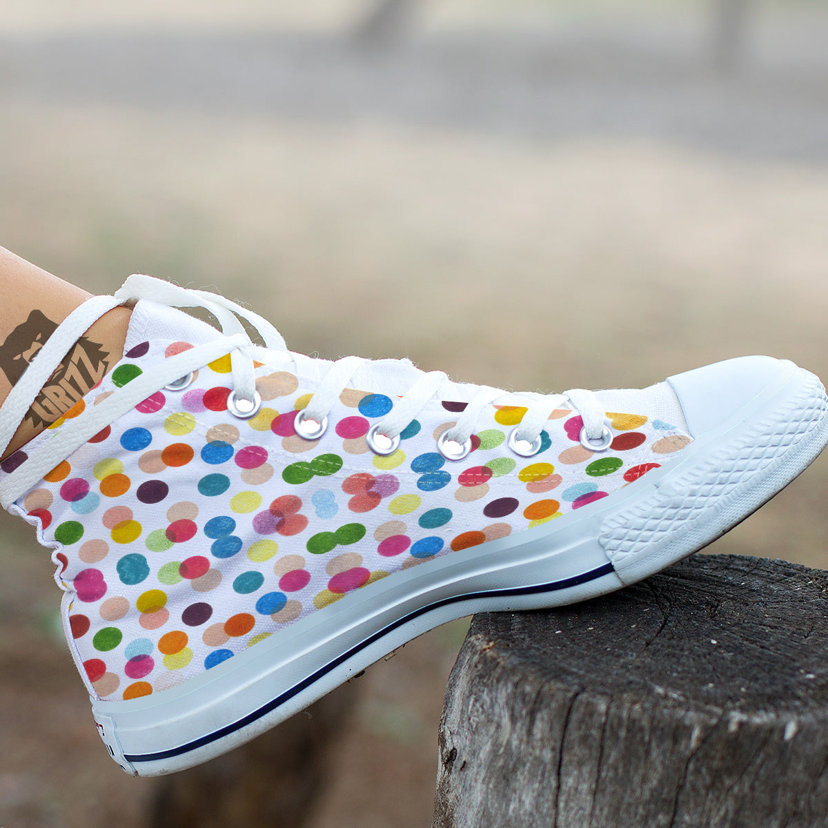 Abstract Colorful Polka Dots Print Pattern White High Top Shoes-grizzshop