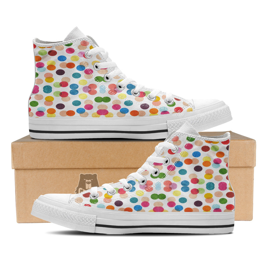 Abstract Colorful Polka Dots Print Pattern White High Top Shoes-grizzshop