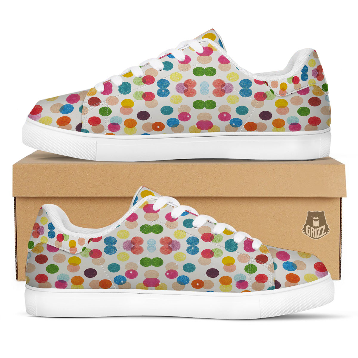Abstract Colorful Polka Dots Print Pattern White Low Top Sneakers-grizzshop