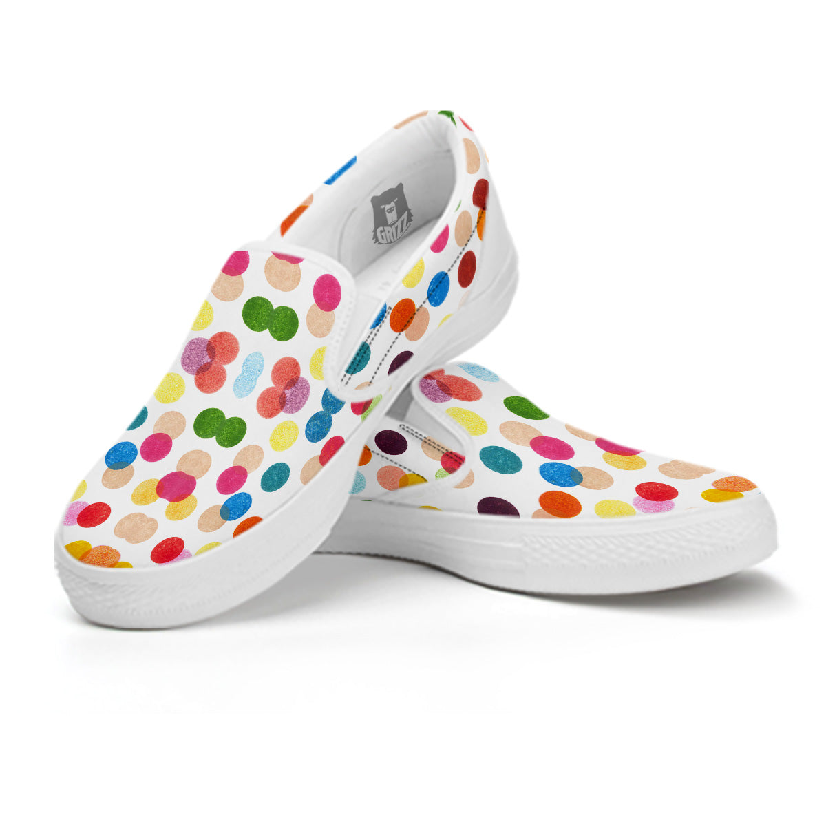 Abstract Colorful Polka Dots Print Pattern White Slip On Shoes-grizzshop