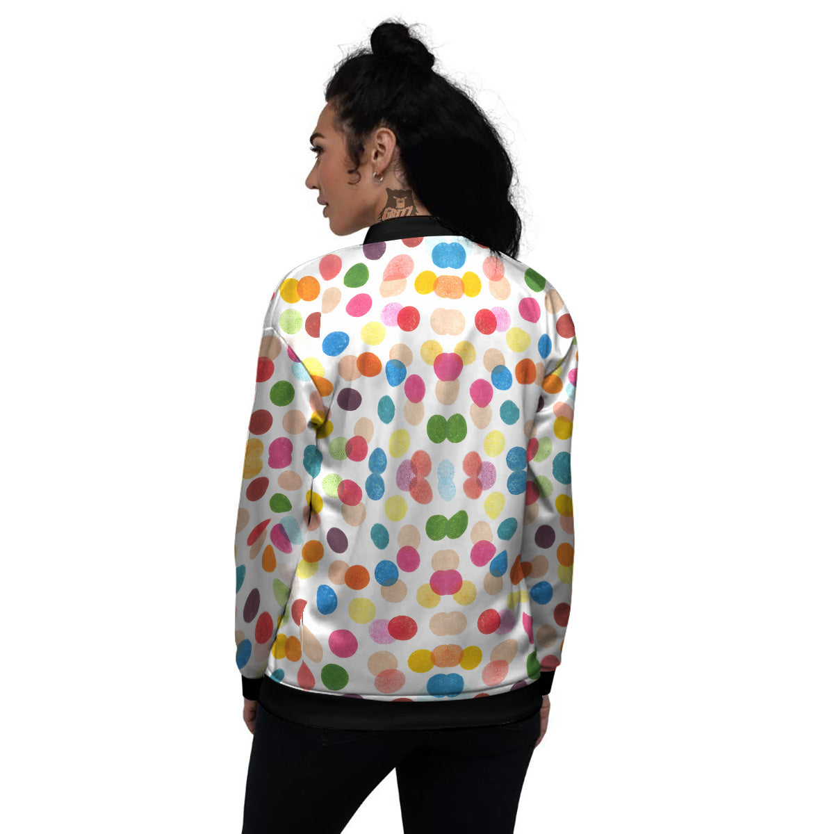 Abstract Colorful Polka Dots Print Pattern Women's Bomber Jacket-grizzshop