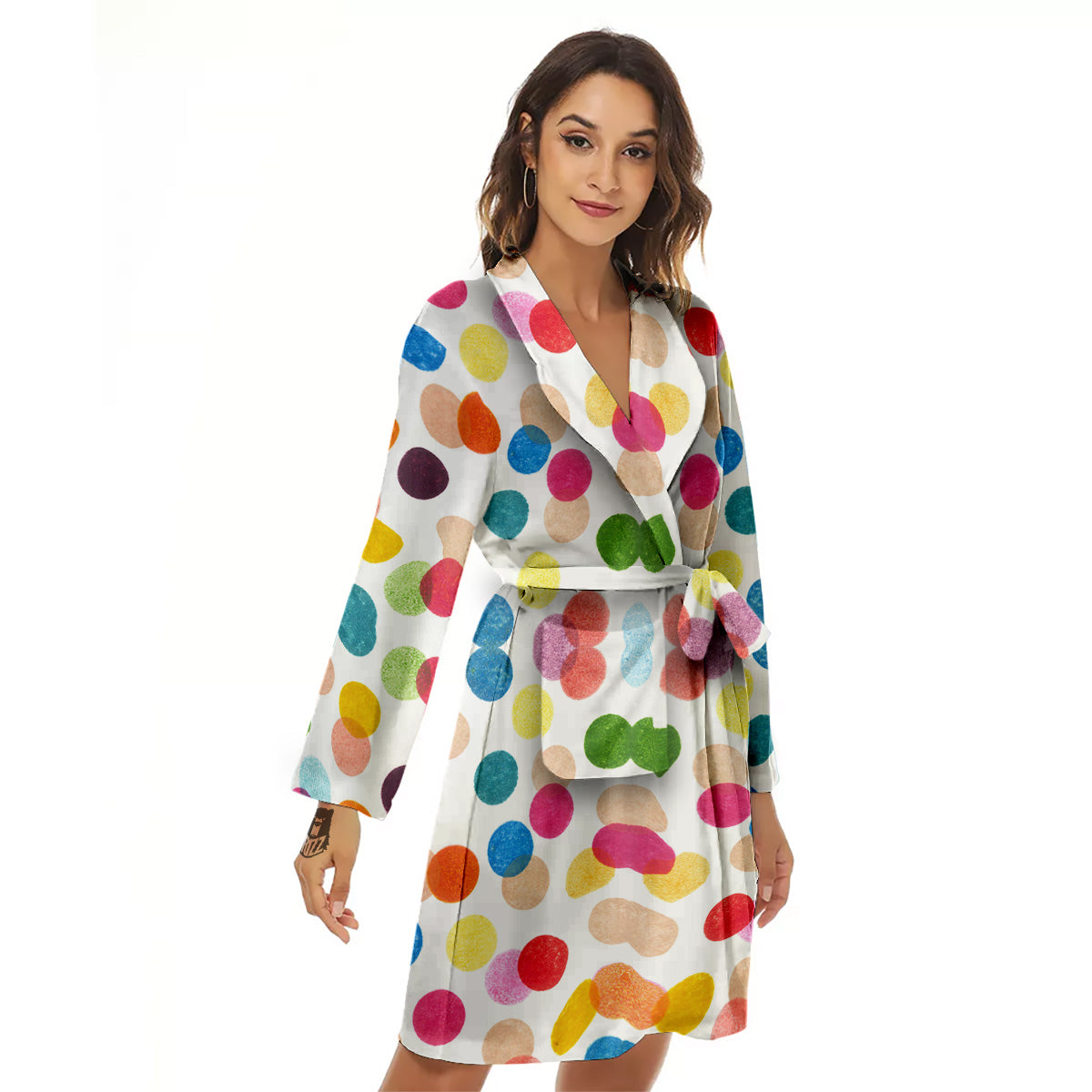 Abstract Colorful Polka Dots Print Pattern Women's Robe-grizzshop