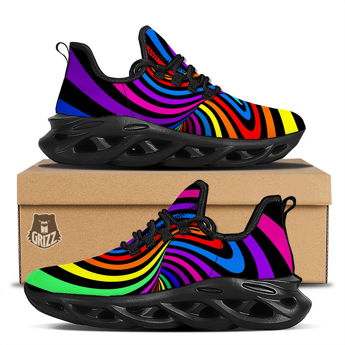 Abstract Colorful Psychedelic Black Running Shoes-grizzshop