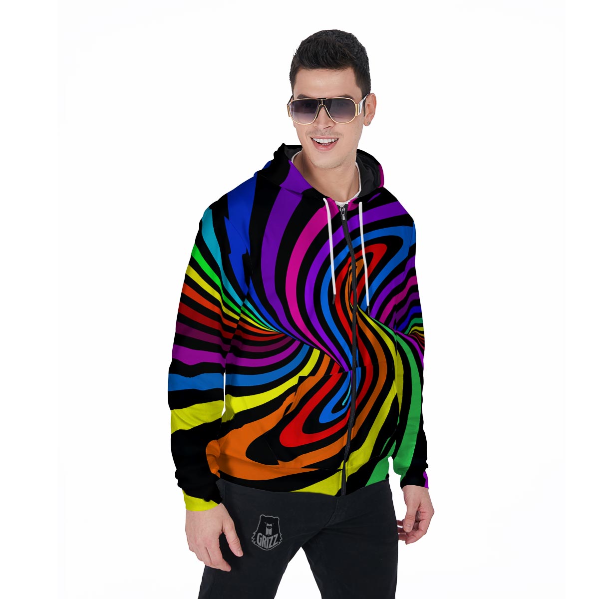 Abstract Colorful Psychedelic Men's Zip Up Hoodie-grizzshop
