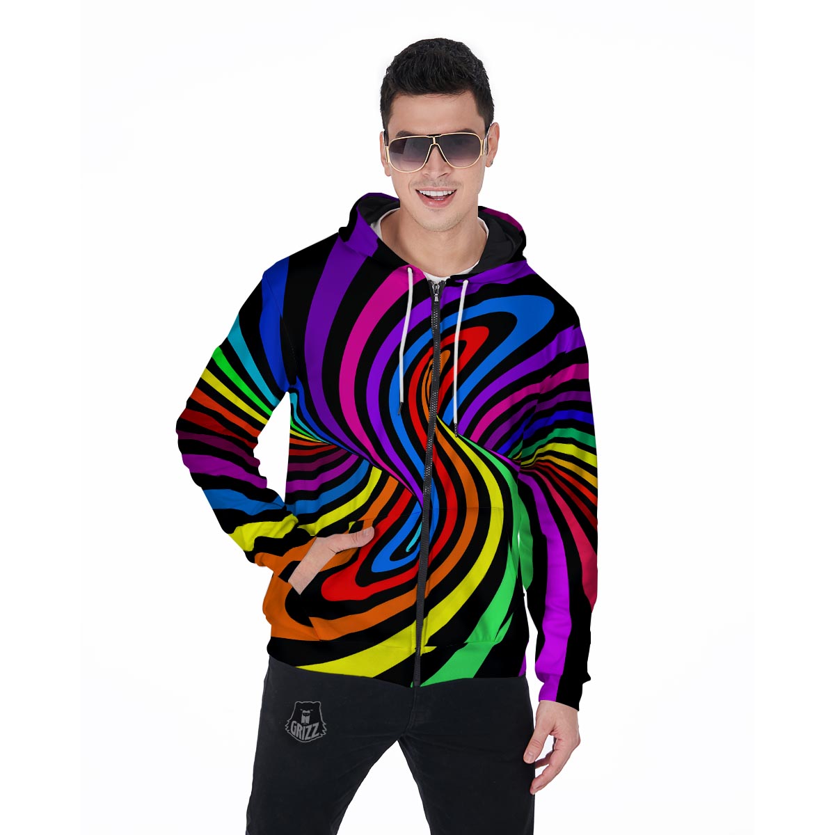 Abstract Colorful Psychedelic Men's Zip Up Hoodie-grizzshop