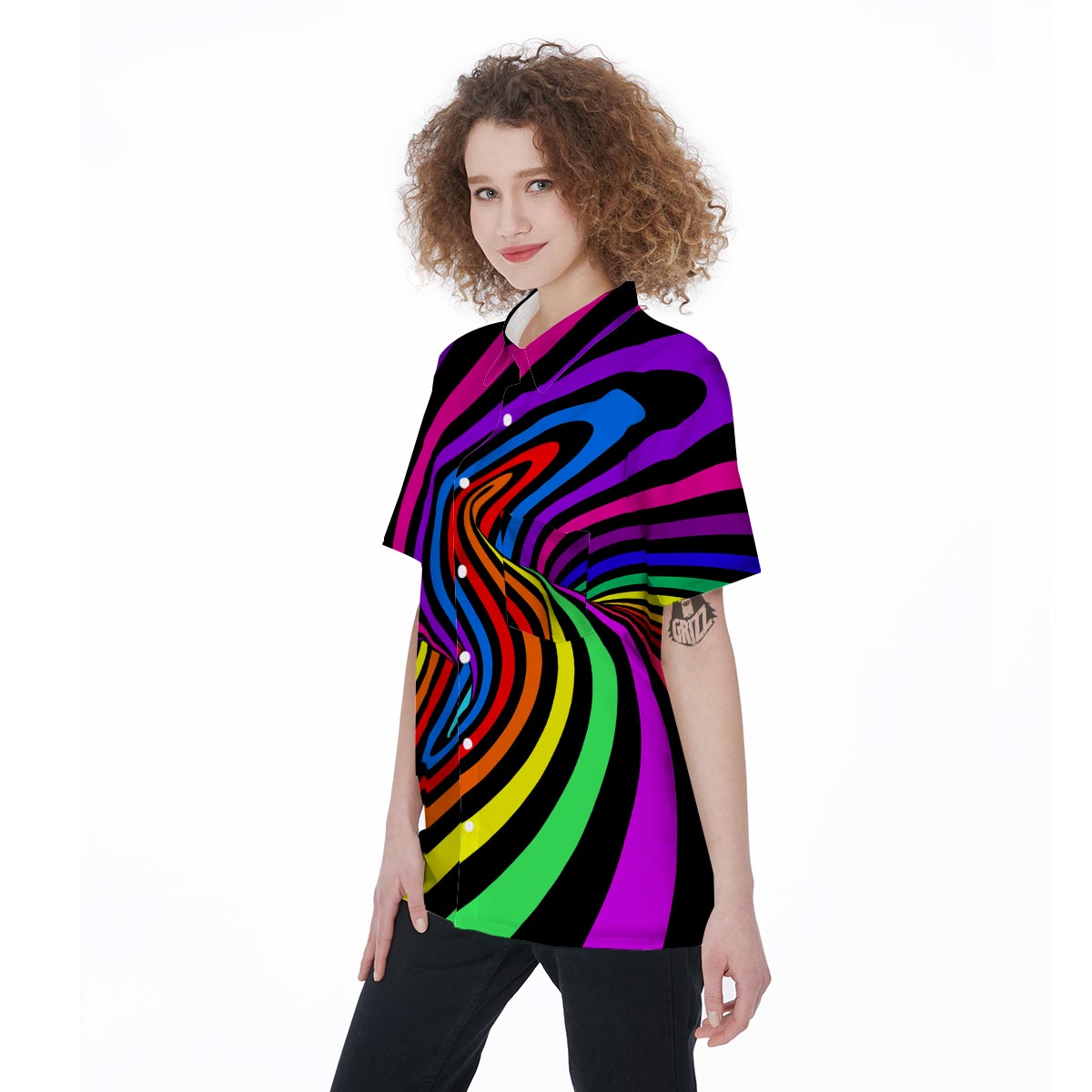 Abstract Colorful Psychedelic Women's Short Sleeve Shirts-grizzshop